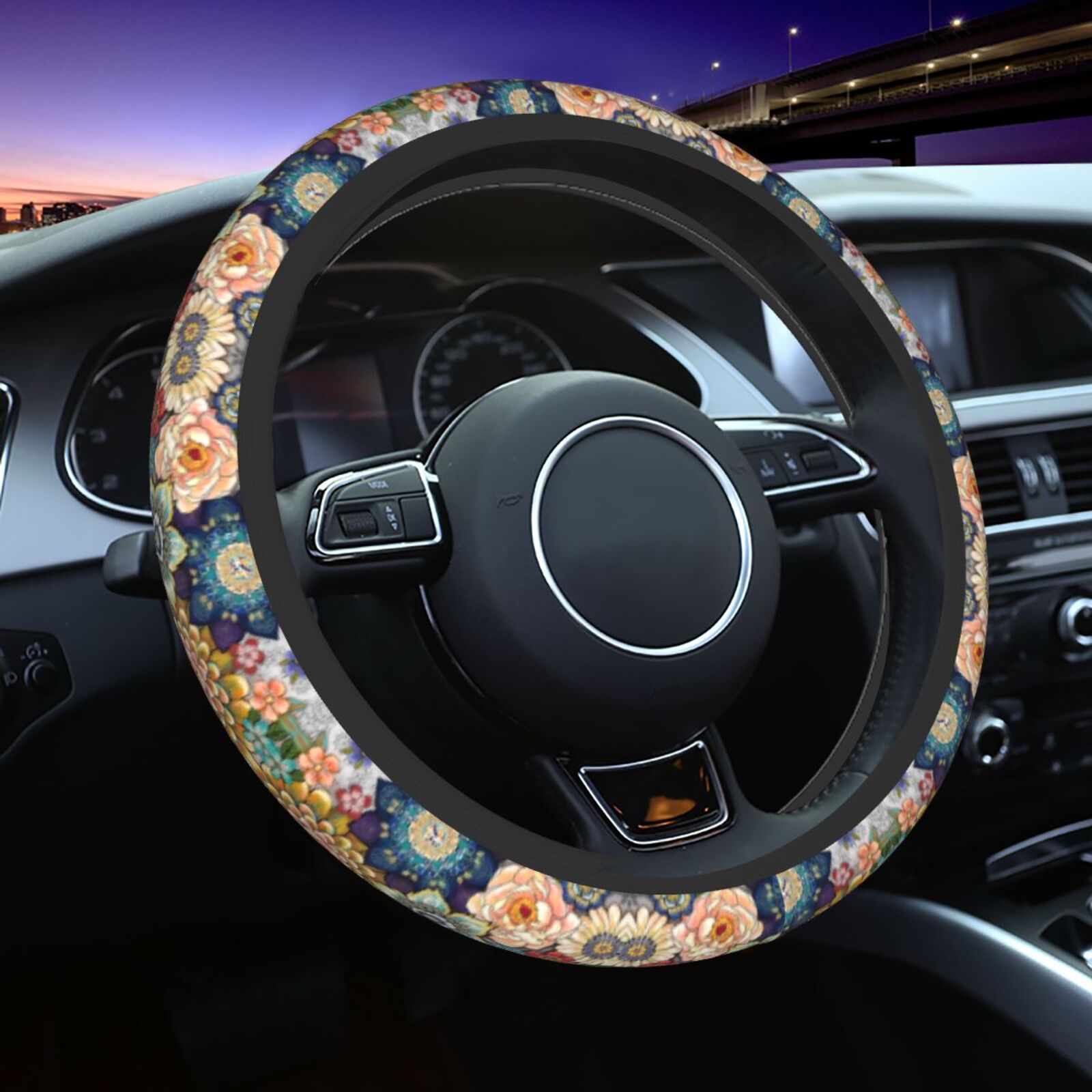 Women'S Accessories Vans - Decorative Boho Floral Print Steering Wheel