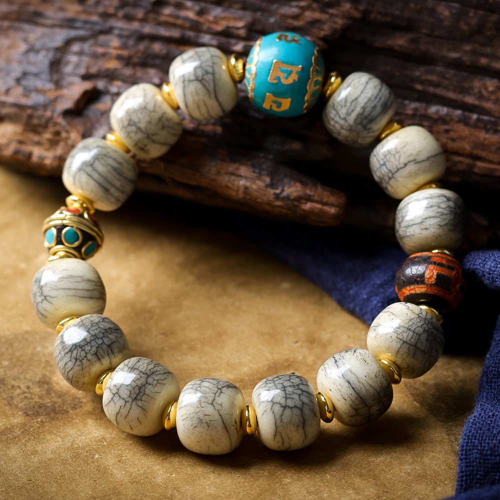 Women Accessories Nepal - Cracked Yak Bone Barrel Bead Bracelet