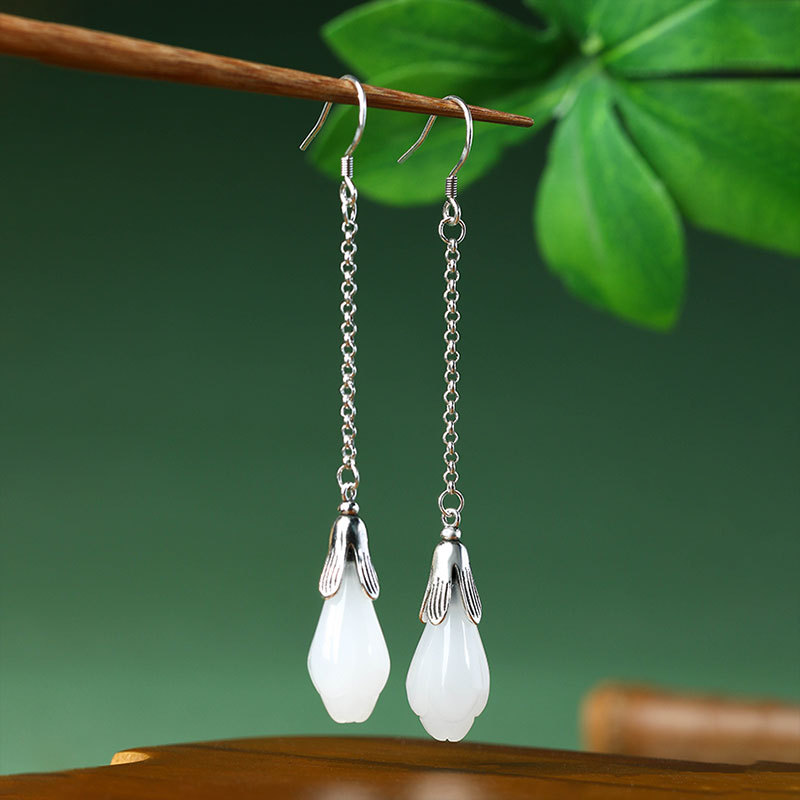 White Real Jade Flower Earring - Women'S Yellow Accessories recension och pris